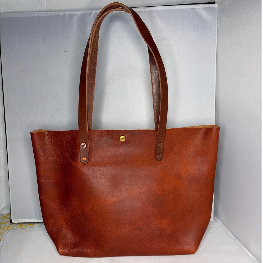 KMM & Co Leather Tote Bag Cognac Brown Tote Shoulder Bag Handcrafted
